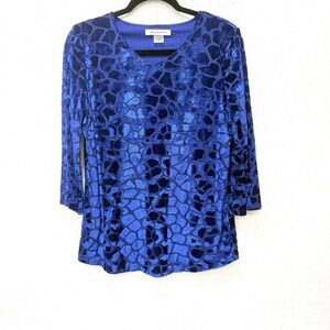 Allison Daley burnout embossed velvet‎ Blue Patterned Blouse S/P